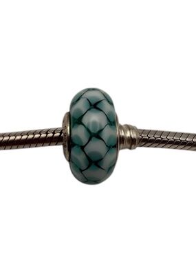 Pandora Teal Lattice Murano Glass Charm Blue Green Retired 925 Silver Core